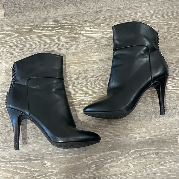 IMPO Faux Leather Black Heeled Boots with Silver Accent Down Back - Picture 2 of 15